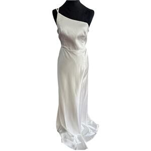 Birdy Grey Kensie White Satin One Shoulder Gown M Bridesmaid Bridal New